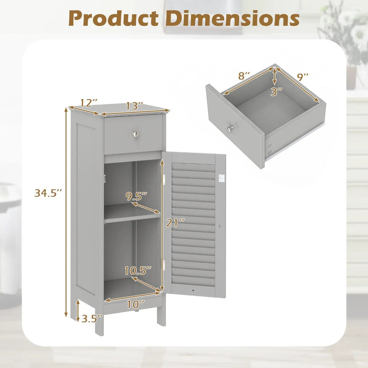 Narrow Bathroom Storage Cabinet with Adjustable Shelf & Drawer by DirectDeals
