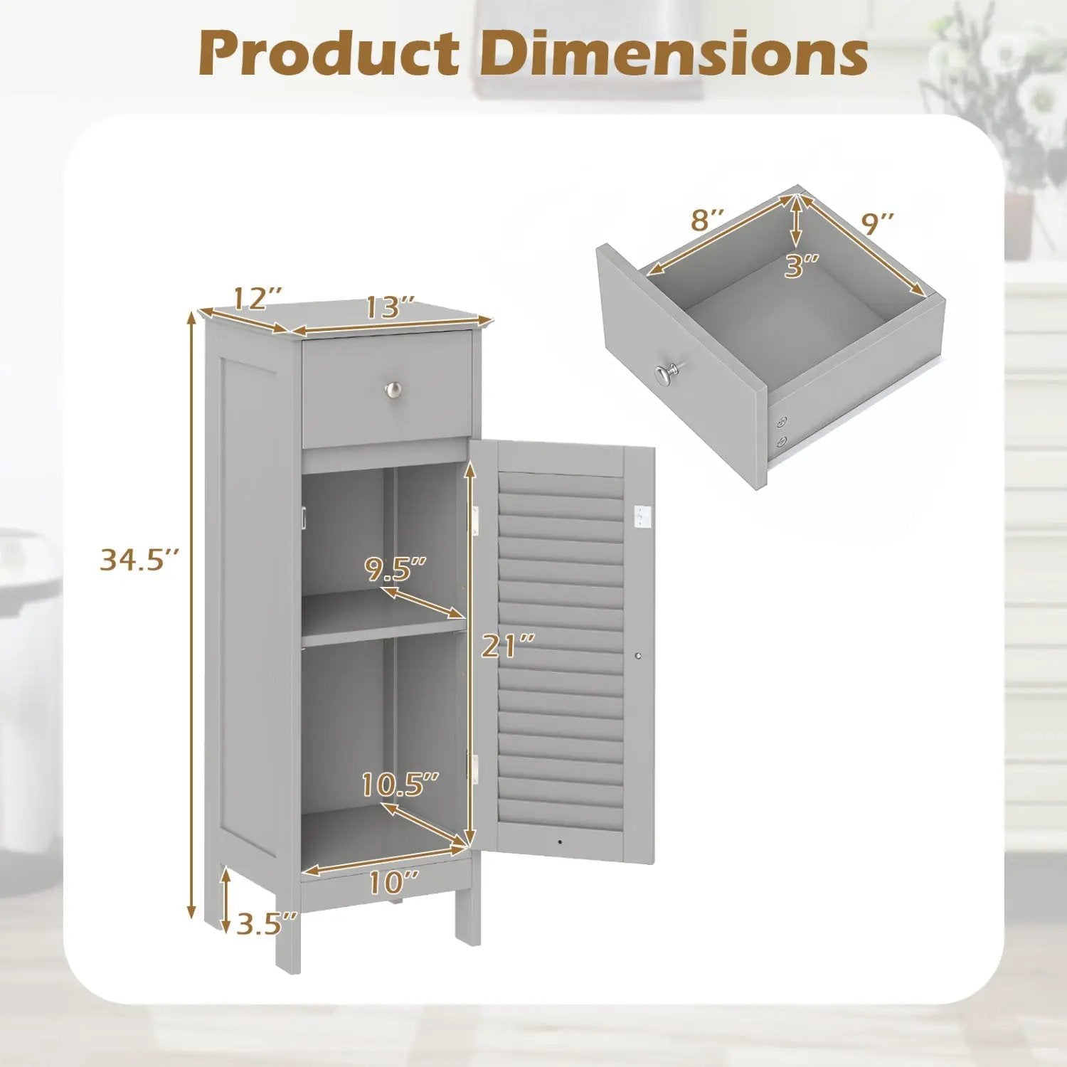 Narrow Bathroom Storage Cabinet with Adjustable Shelf & Drawer by DirectDeals