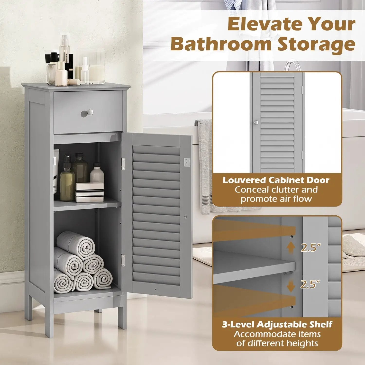 Narrow Bathroom Storage Cabinet with Adjustable Shelf & Drawer by DirectDeals