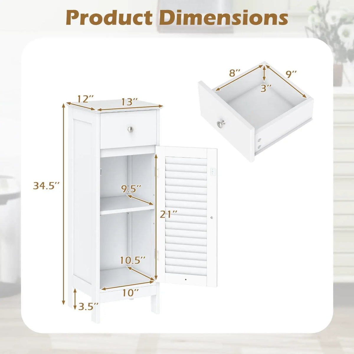 Narrow Bathroom Storage Cabinet with Adjustable Shelf & Drawer by DirectDeals