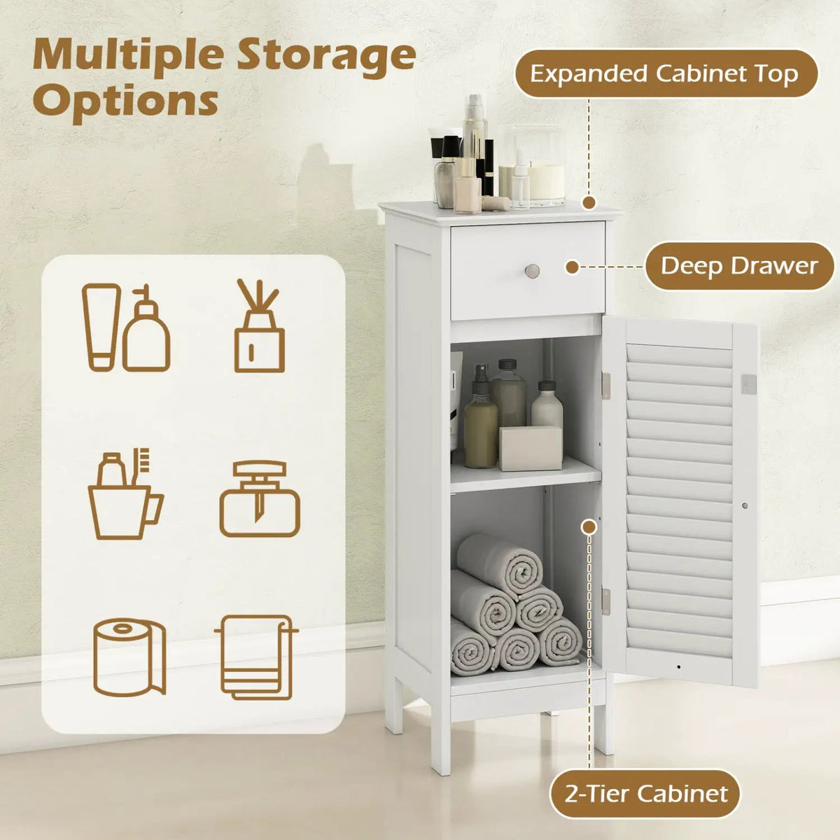 Narrow Bathroom Storage Cabinet with Adjustable Shelf & Drawer by DirectDeals