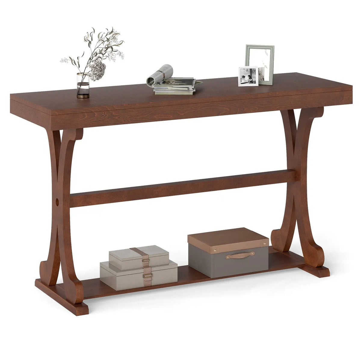 Narrow Console Table Vintage 52 Inch Long with Open Storage Shelf by DirectDeals