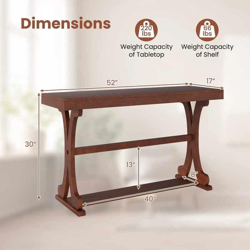 Narrow Console Table Vintage 52 Inch Long with Open Storage Shelf by DirectDeals