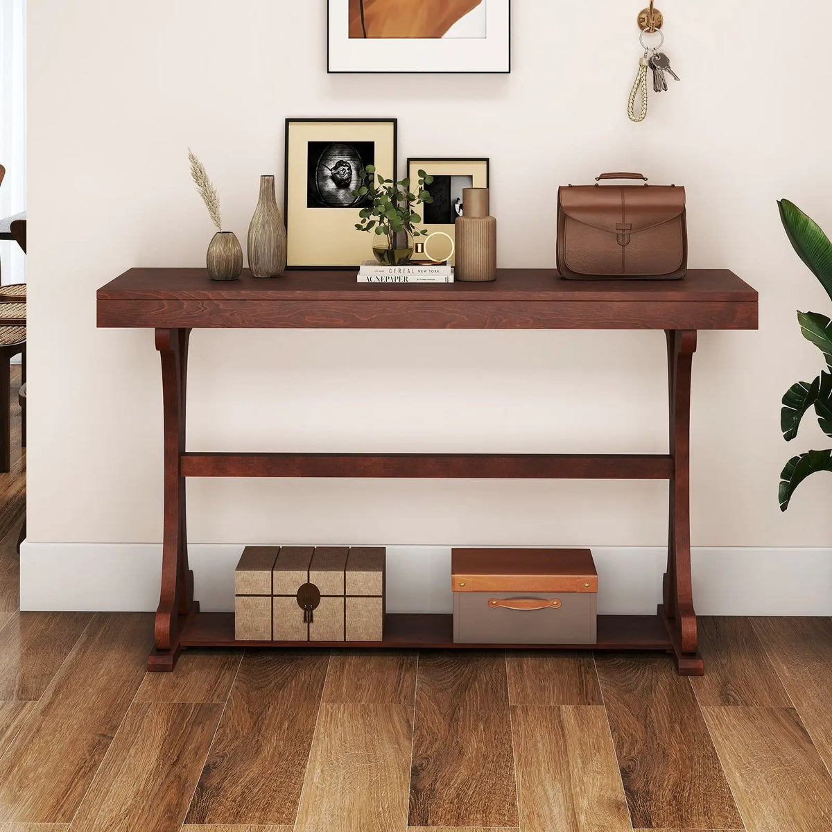 Narrow Console Table Vintage 52 Inch Long with Open Storage Shelf by DirectDeals