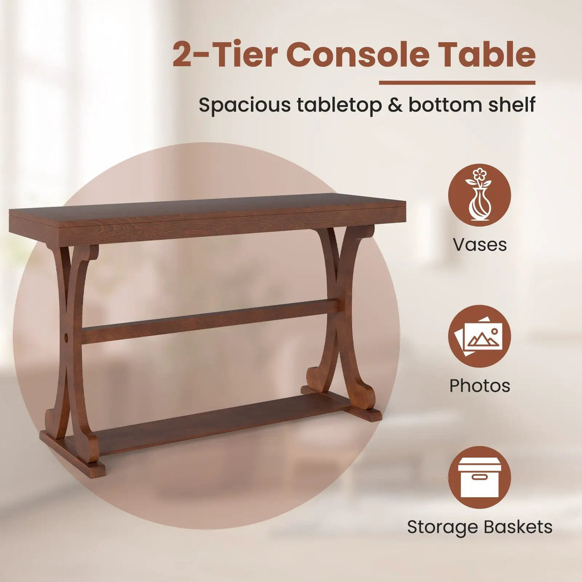 Narrow Console Table Vintage 52 Inch Long with Open Storage Shelf by DirectDeals