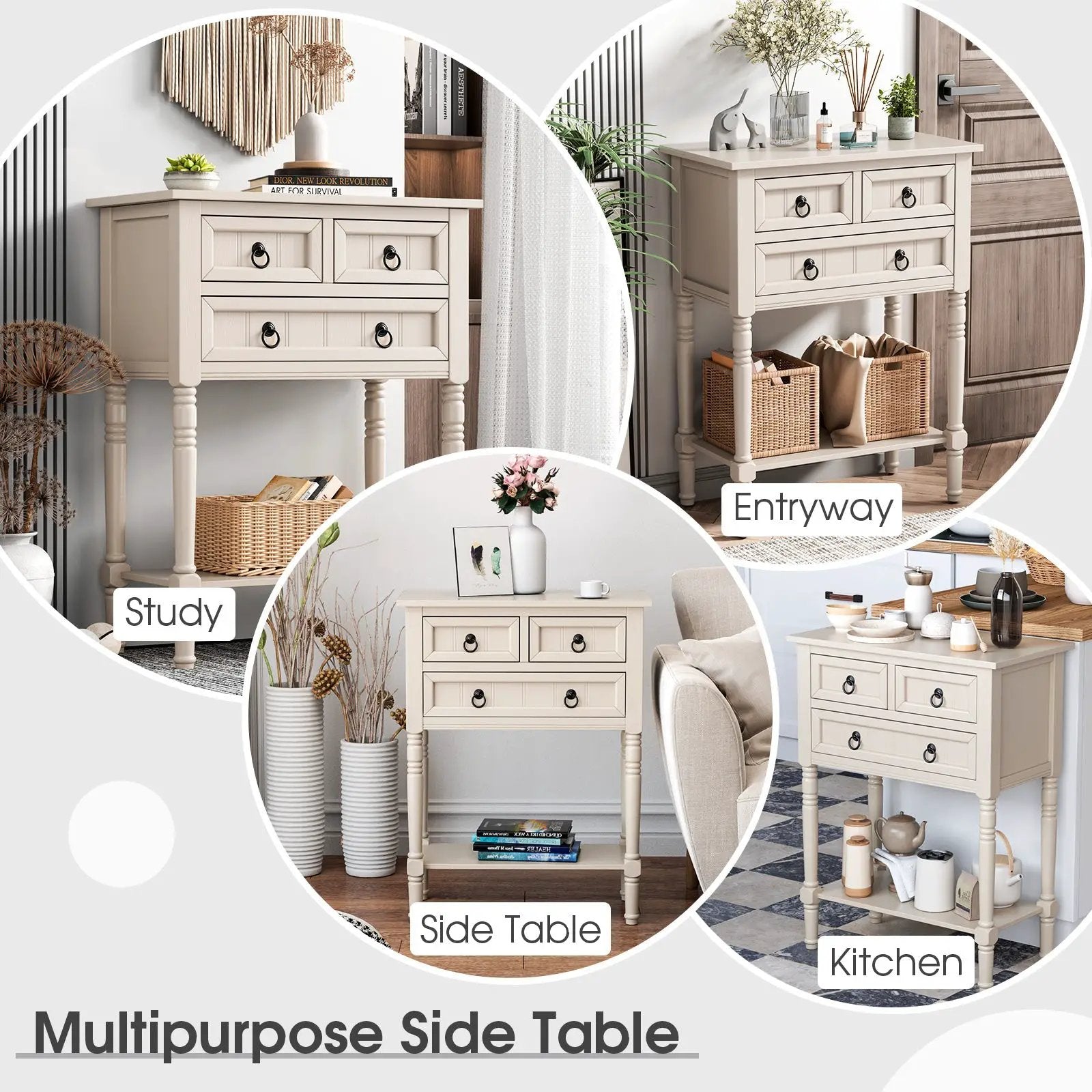 Narrow Console Table with 3 Storage Drawers and Open Bottom Shelf by DirectDeals