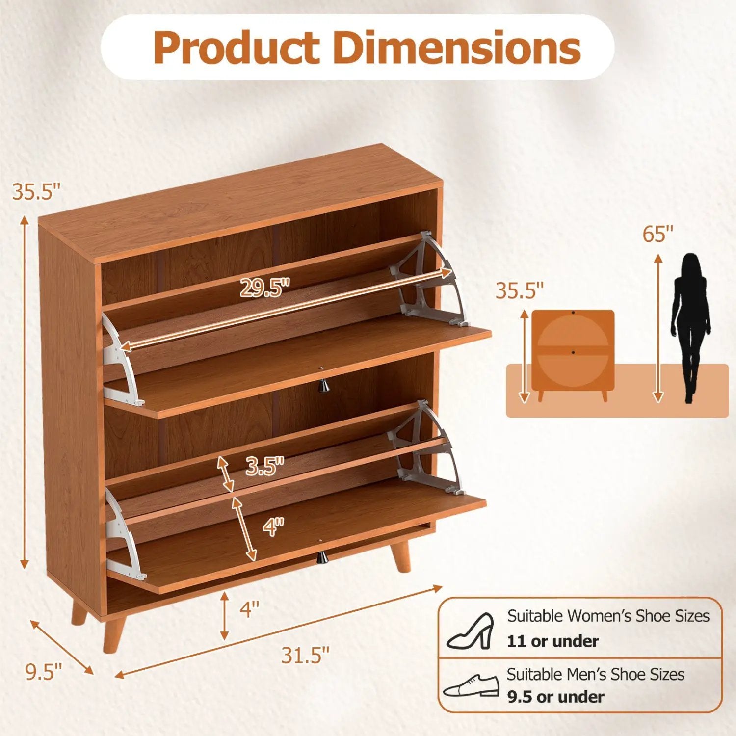 Narrow Shoe Cabinet with Adjustable and Removable Shelves for Entryway Foyer by DirectDeals