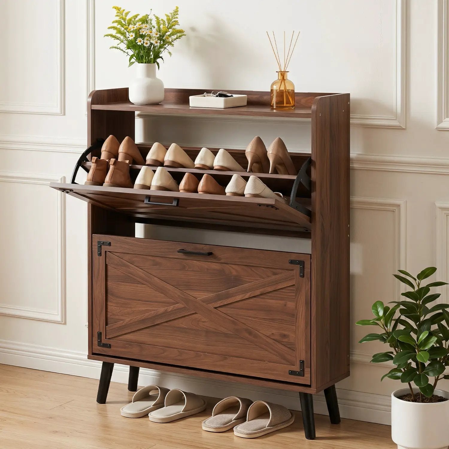 Narrow Shoe Cabinet with Flip Drawers and Adjustable Shelves by DirectDeals