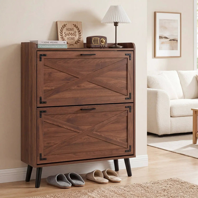 Narrow Shoe Cabinet with Flip Drawers and Adjustable Shelves by DirectDeals