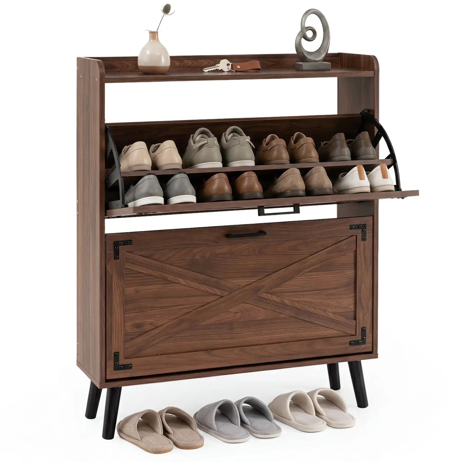 Narrow Shoe Cabinet with Flip Drawers and Adjustable Shelves by DirectDeals