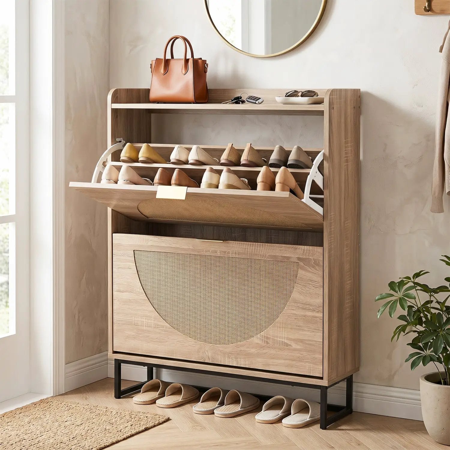 Narrow Shoe Storage Cabinet with Flip Drawers & Shelves by DirectDeals