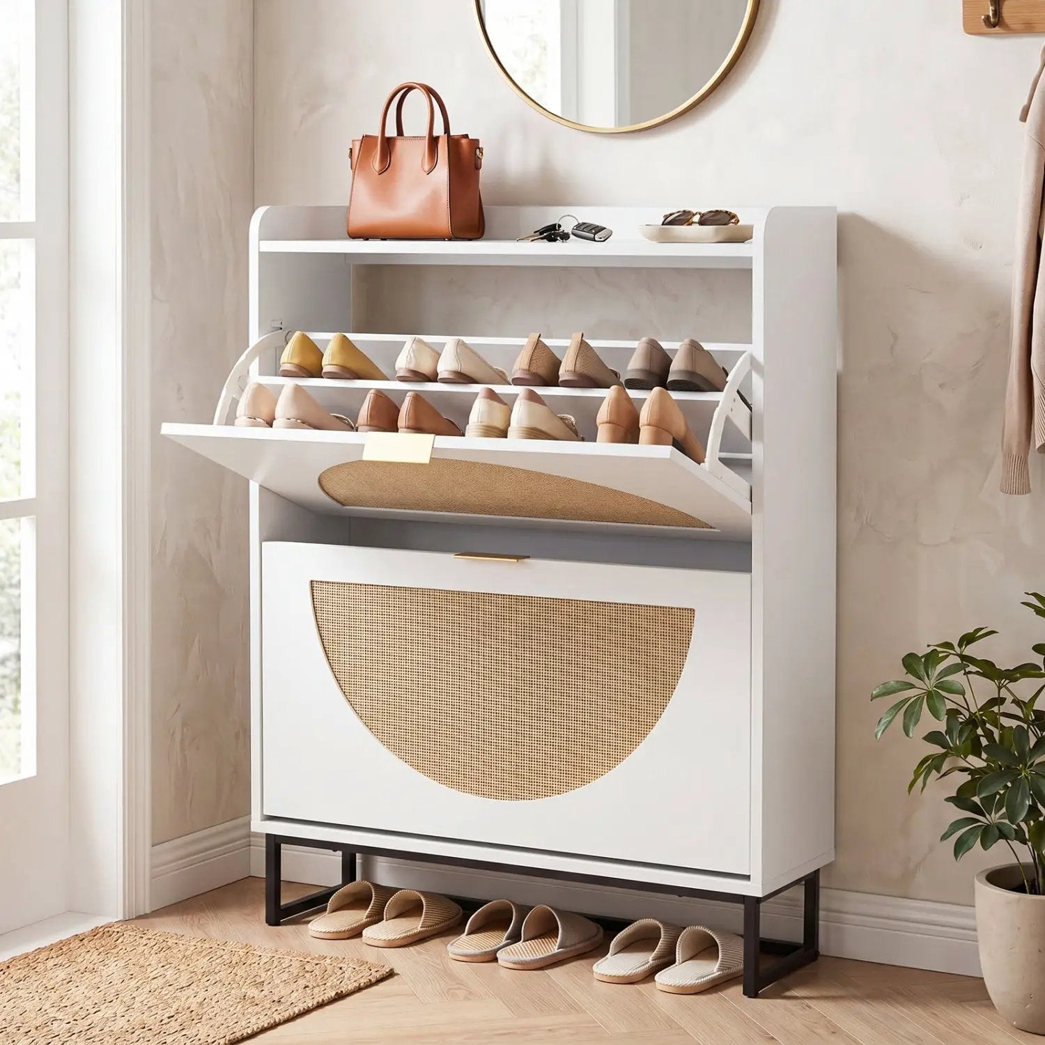 Narrow Shoe Storage Cabinet with Flip Drawers & Shelves by DirectDeals