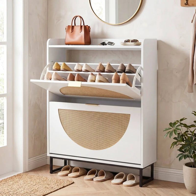 Narrow Shoe Storage Cabinet with Flip Drawers & Shelves by DirectDeals