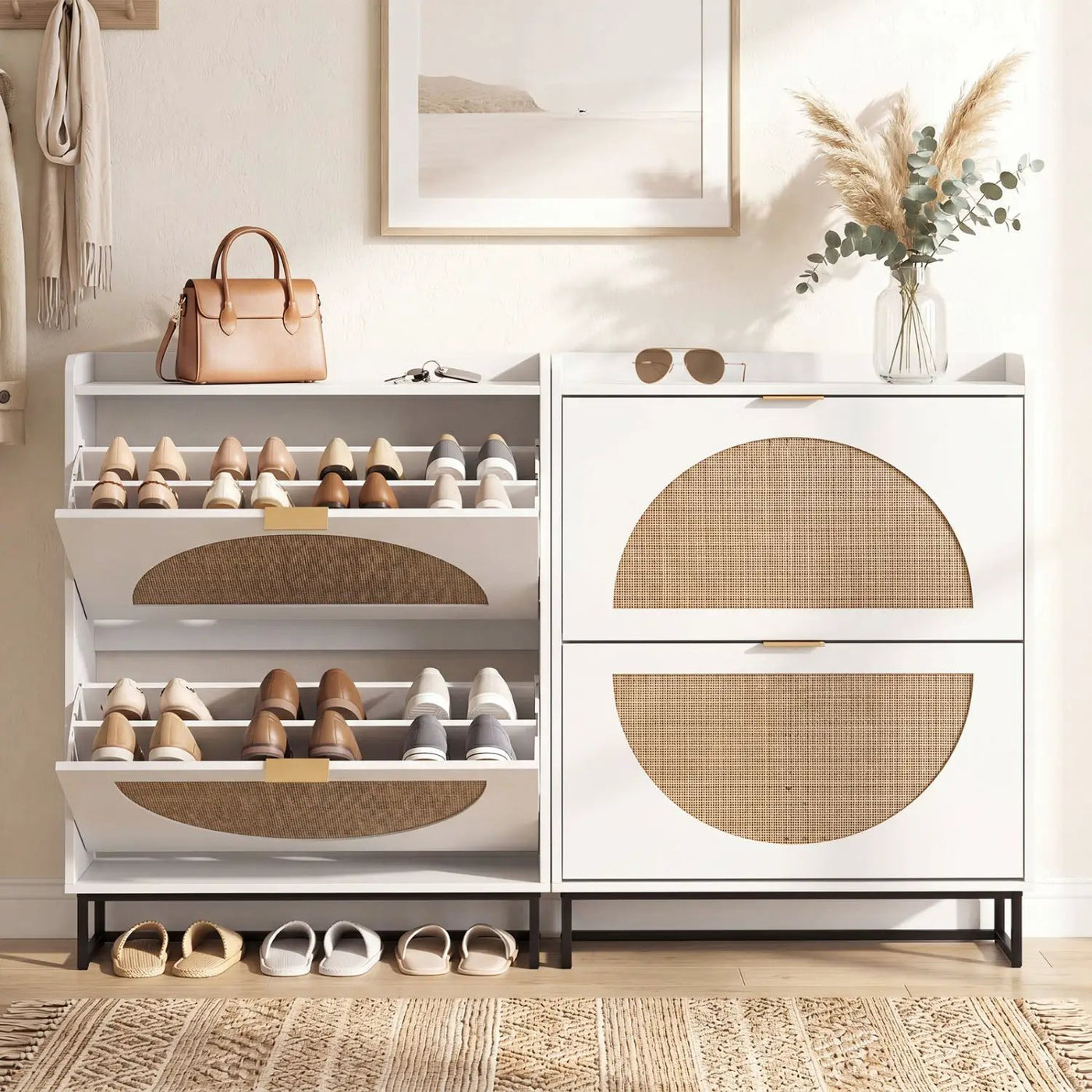 Narrow Shoe Storage Cabinet with Flip Drawers & Shelves by DirectDeals