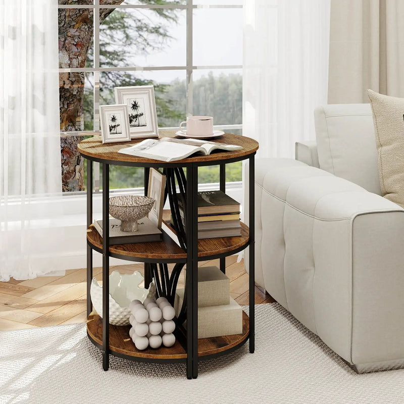 Narrow Side Table with Study Metal Frame and Storage Shelves by DirectDeals