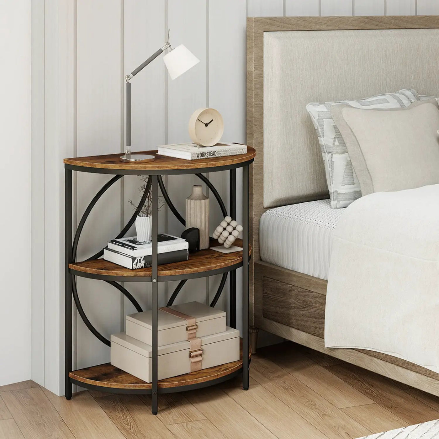 Narrow Side Table with Study Metal Frame and Storage Shelves by DirectDeals