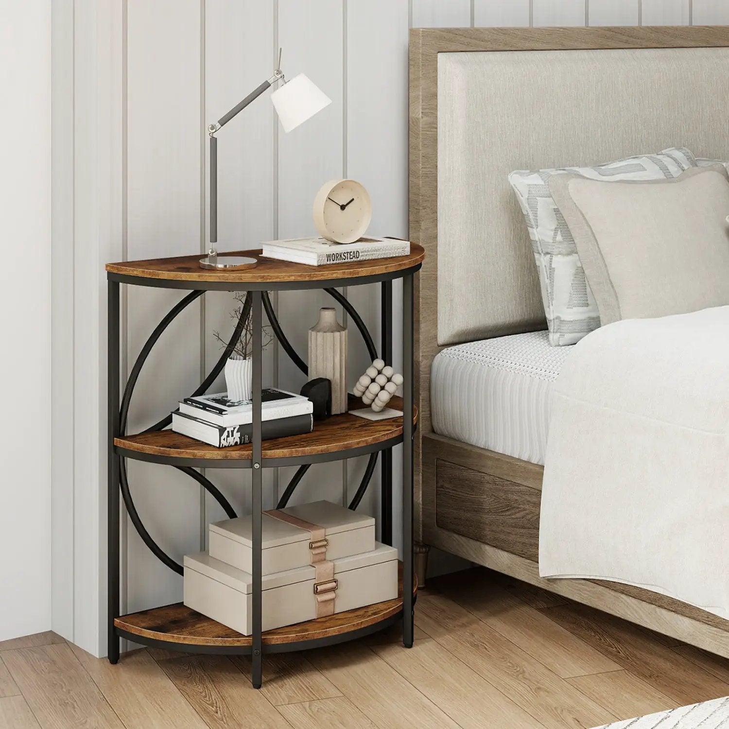 Narrow Side Table with Study Metal Frame and Storage Shelves by DirectDeals