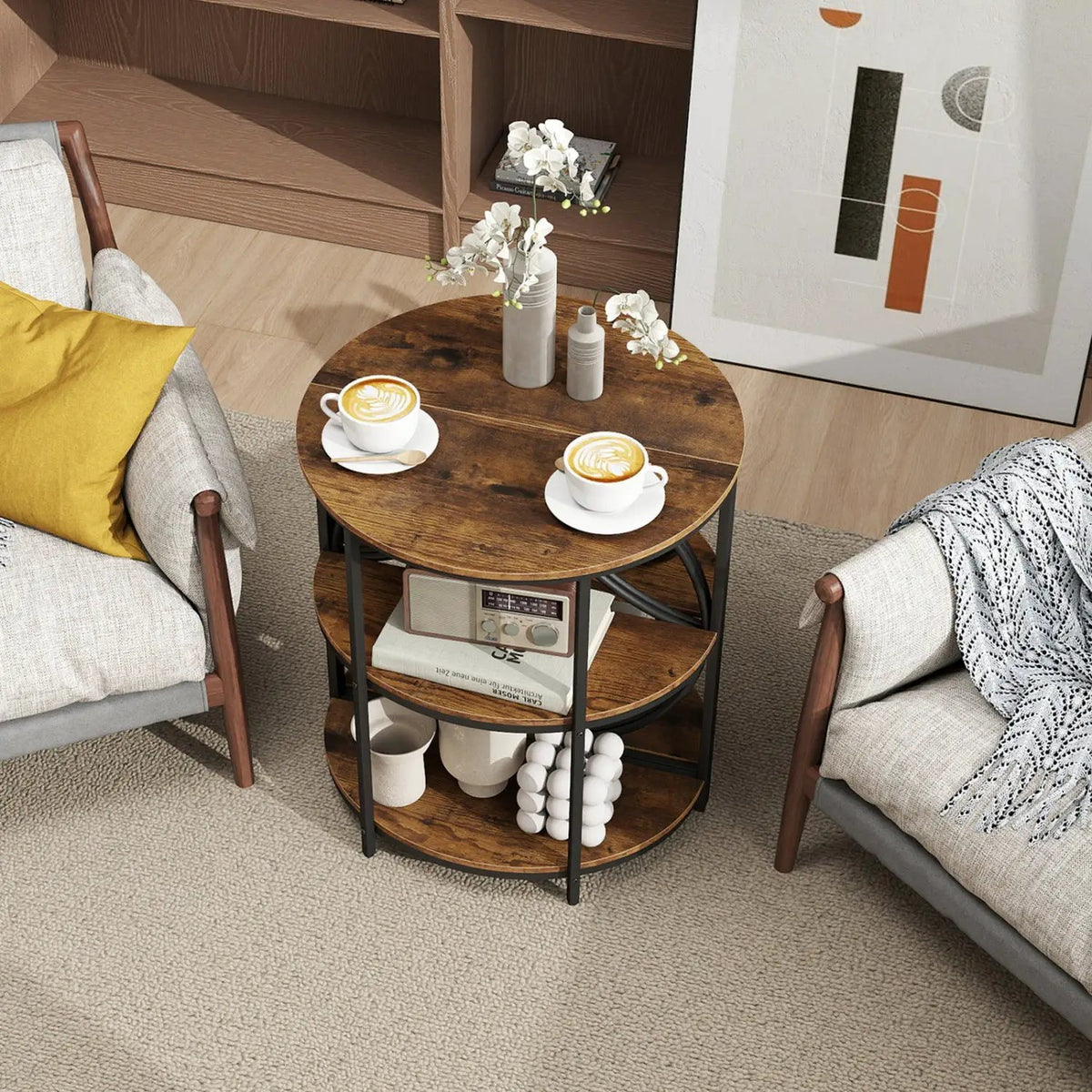 Narrow Side Table with Study Metal Frame and Storage Shelves by DirectDeals