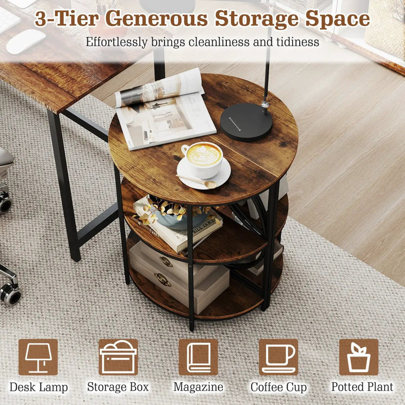Narrow Side Table with Study Metal Frame and Storage Shelves by DirectDeals