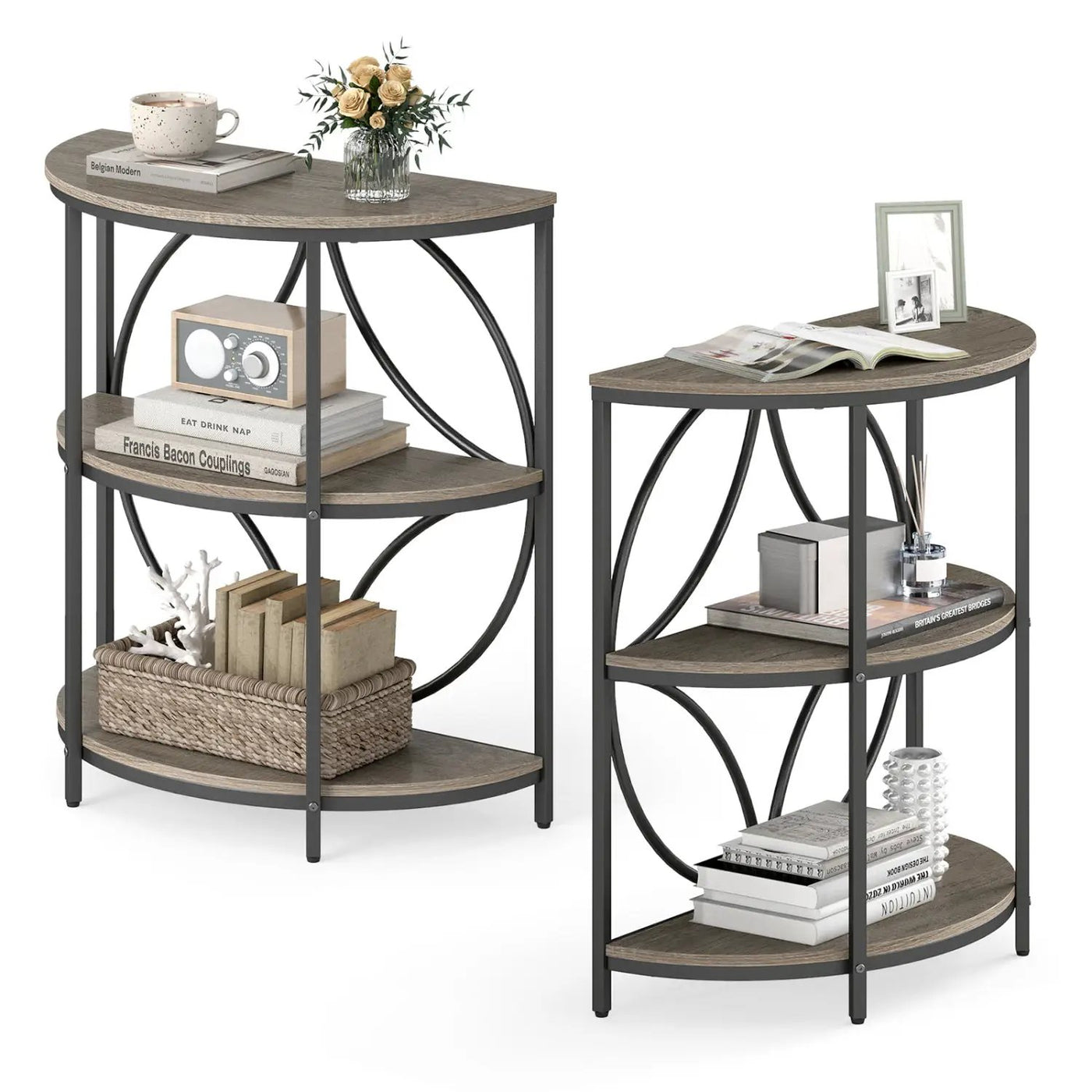 Narrow Side Table with Study Metal Frame and Storage Shelves by DirectDeals