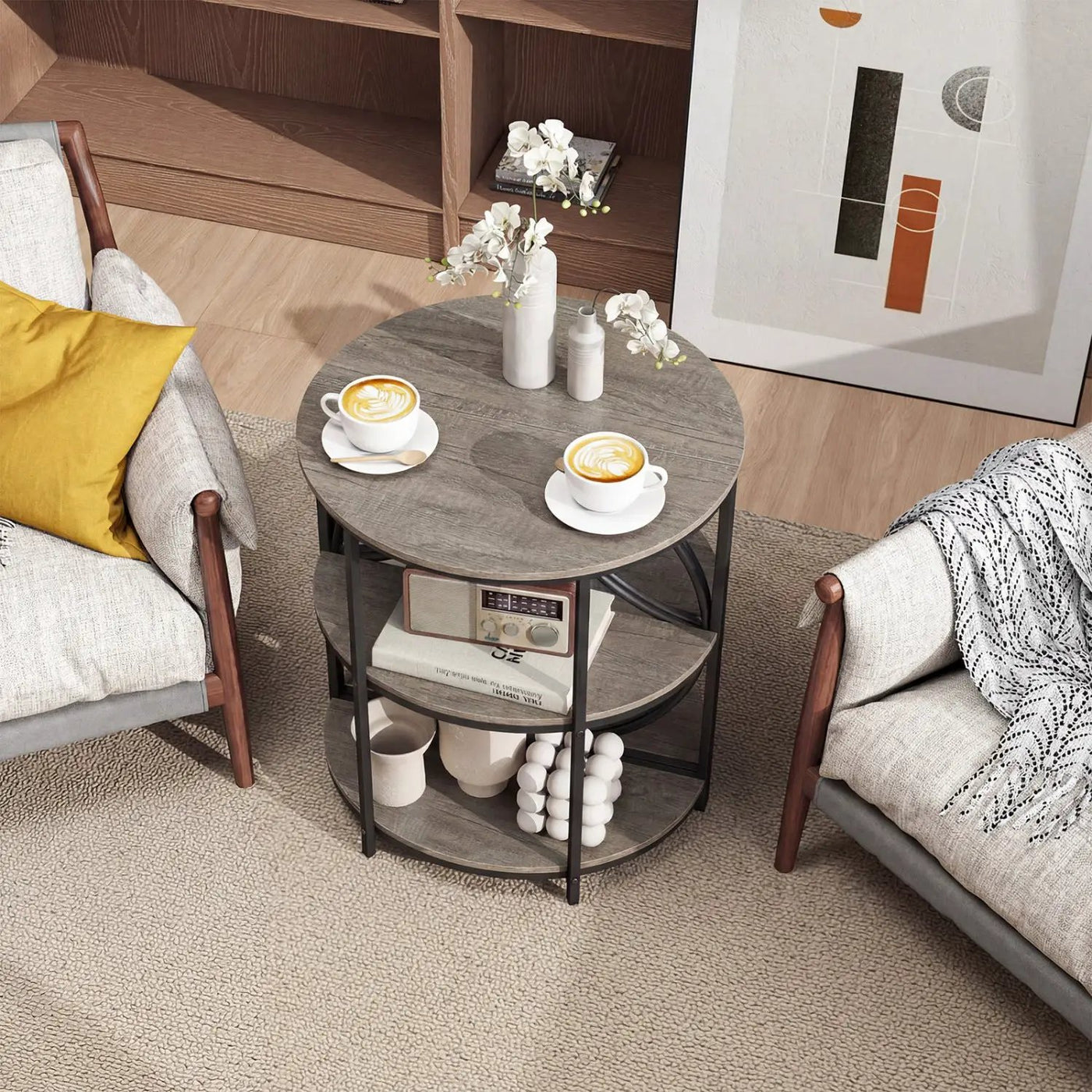 Narrow Side Table with Study Metal Frame and Storage Shelves by DirectDeals