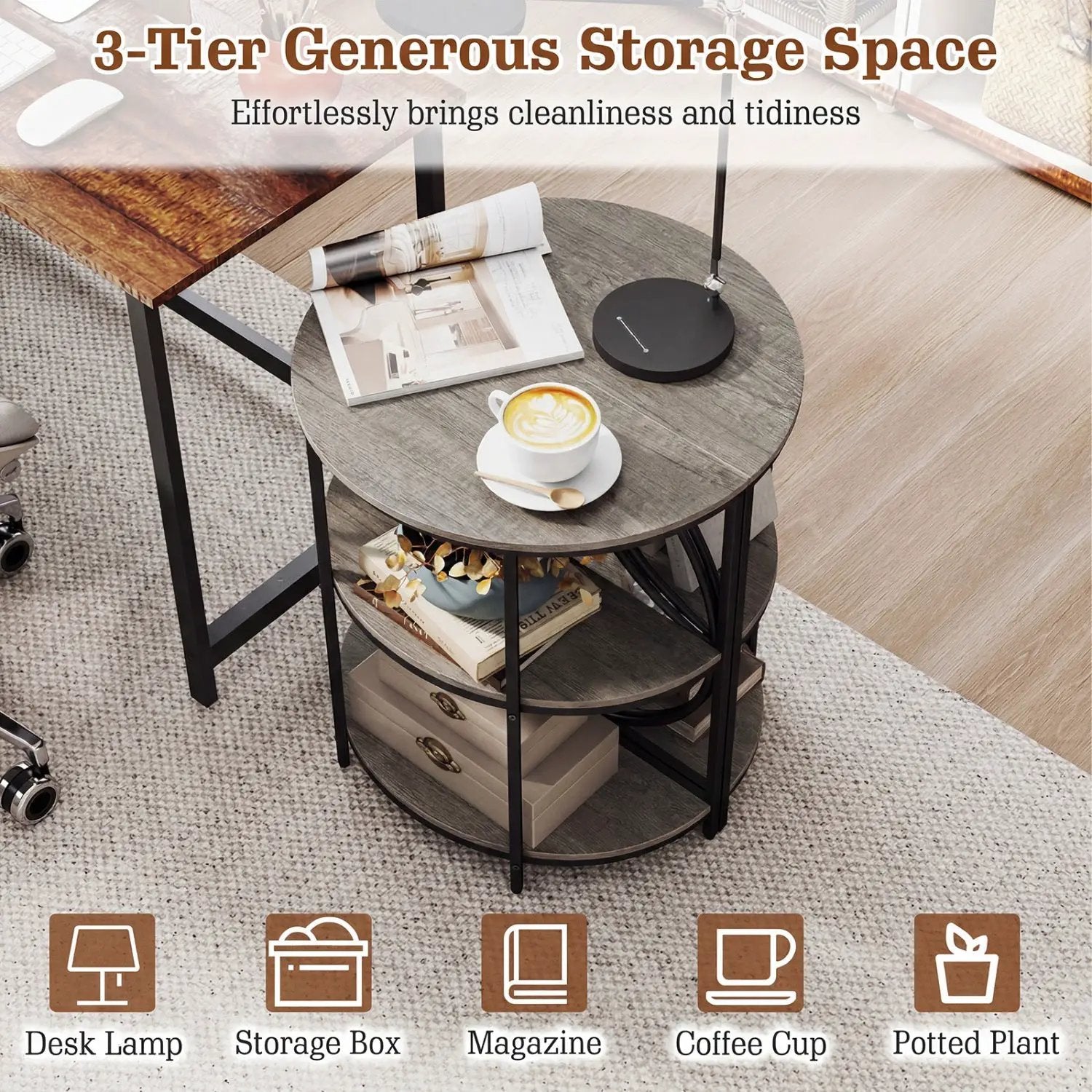 Narrow Side Table with Study Metal Frame and Storage Shelves by DirectDeals