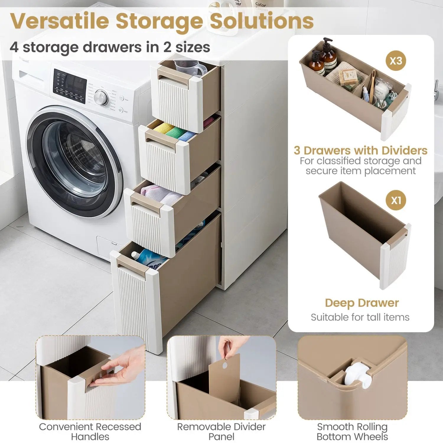 Narrow Storage Cabinet with Drawers and Removable Dividers by DirectDeals
