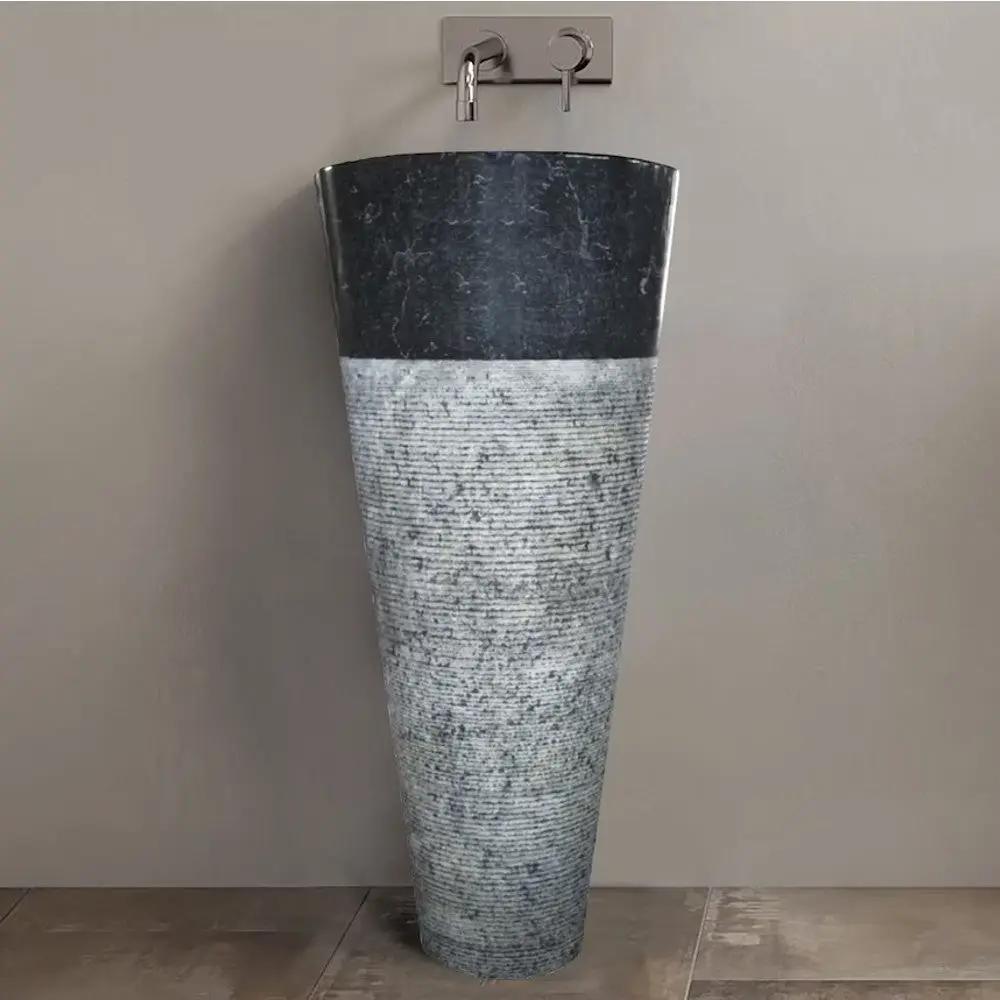 Black Natural Stone Marble Pedestal Sink - Conical 16x36 Inch by GobekDesign