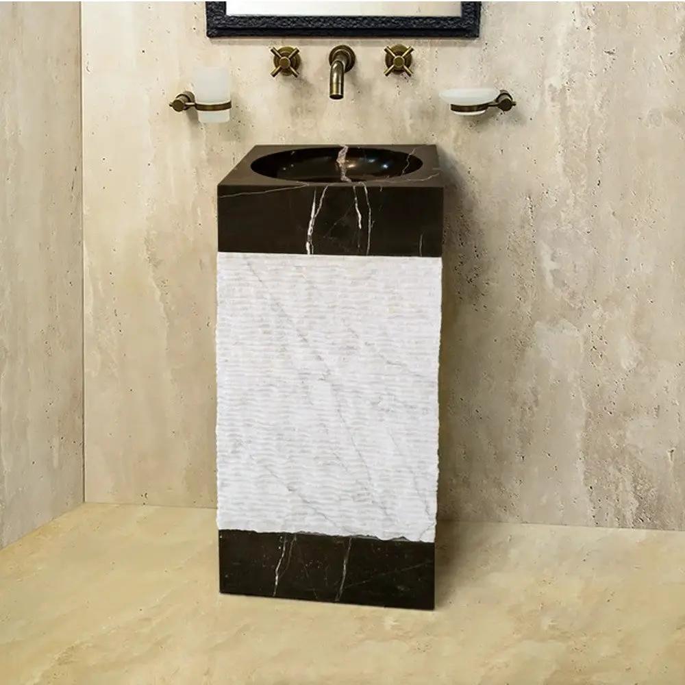 Black Carrara Marble Pedestal Sink Toros - Handcrafted 16x16 by GobekDesign