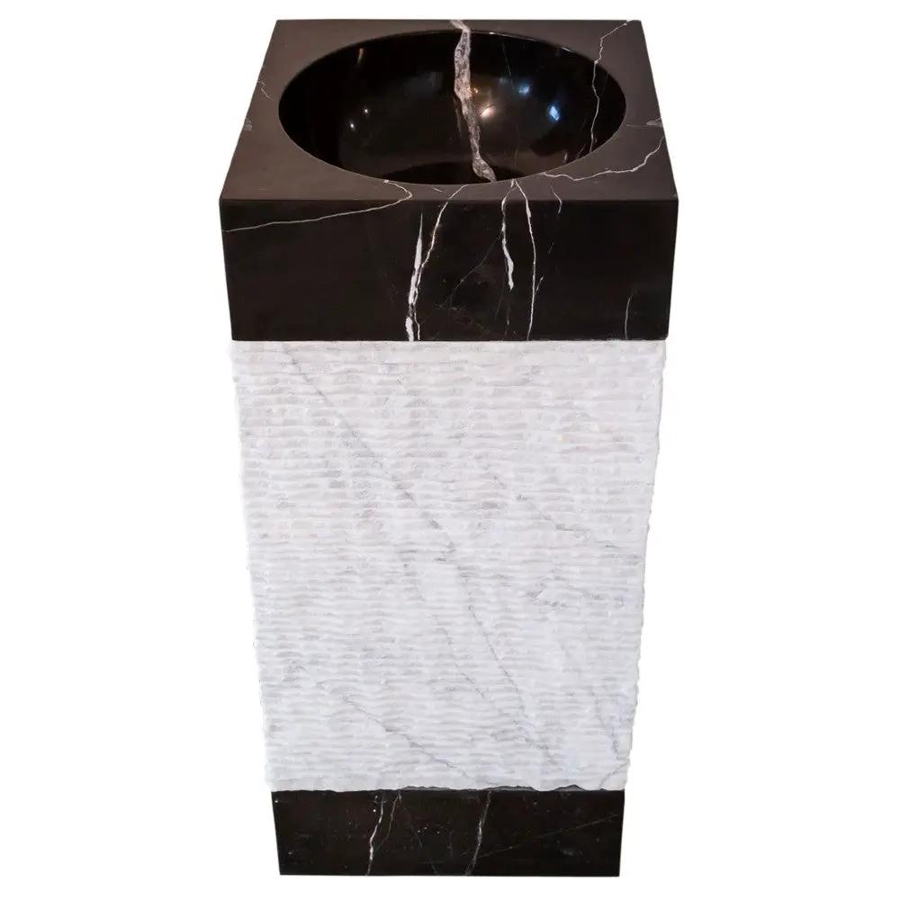 Black Carrara Marble Pedestal Sink Toros - Handcrafted 16x16 by GobekDesign