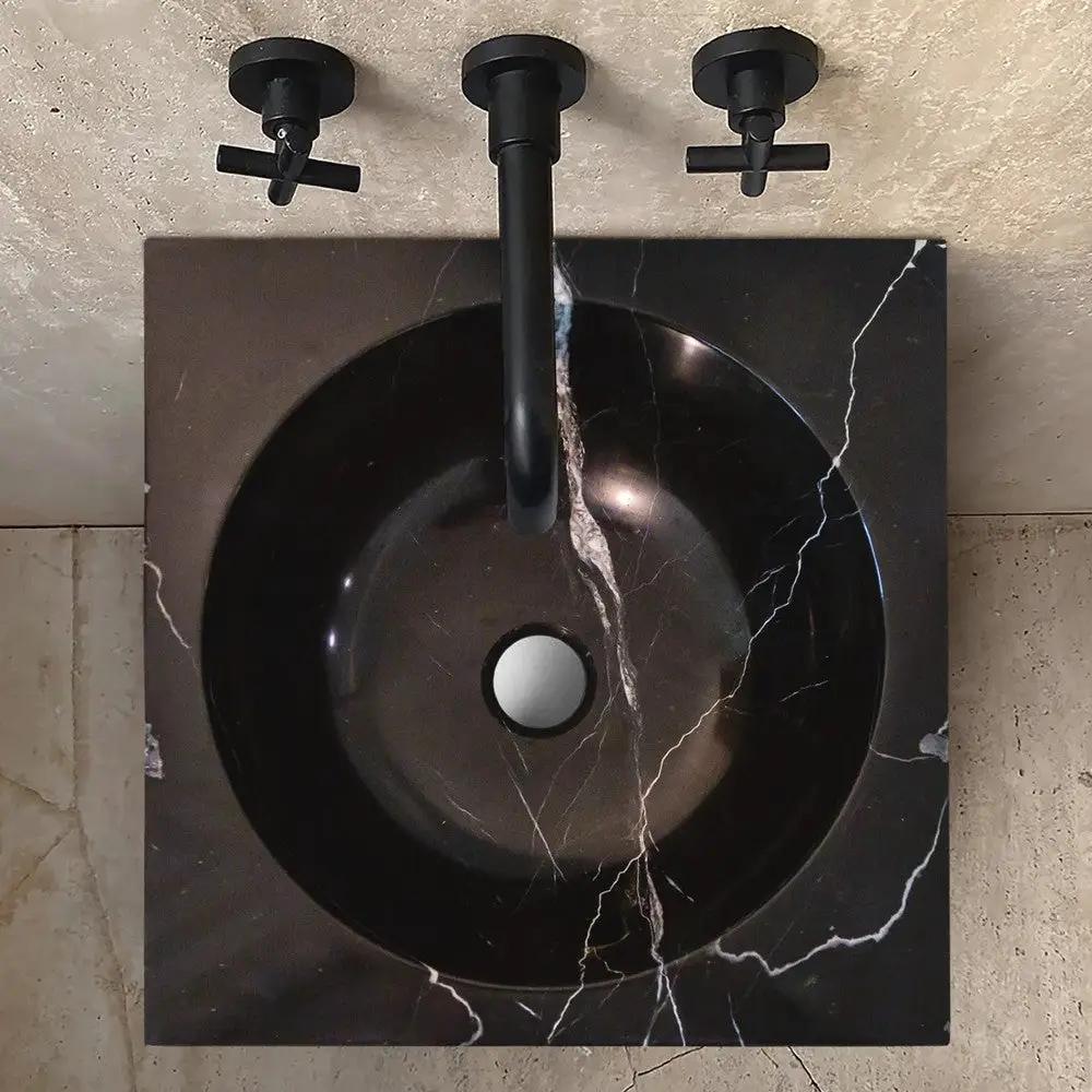 Black Carrara Marble Pedestal Sink Toros - Handcrafted 16x16 by GobekDesign