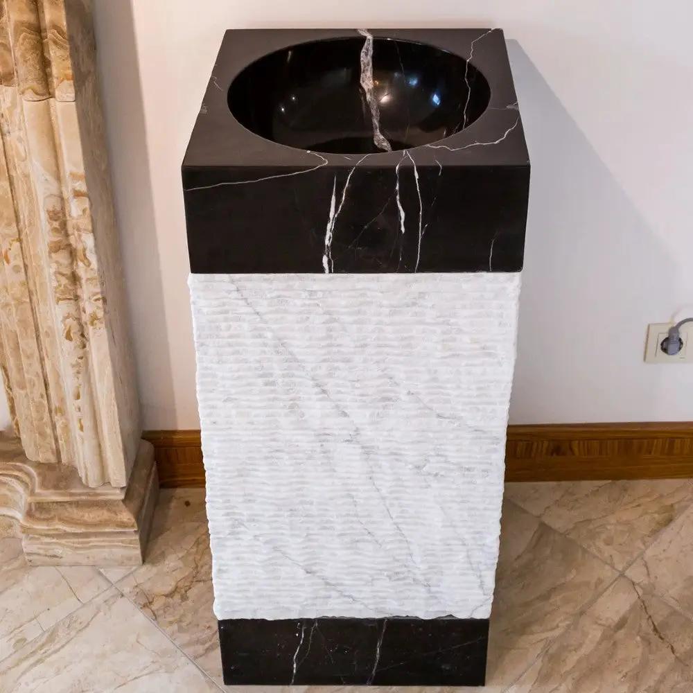 Black Carrara Marble Pedestal Sink Toros - Handcrafted 16x16 by GobekDesign