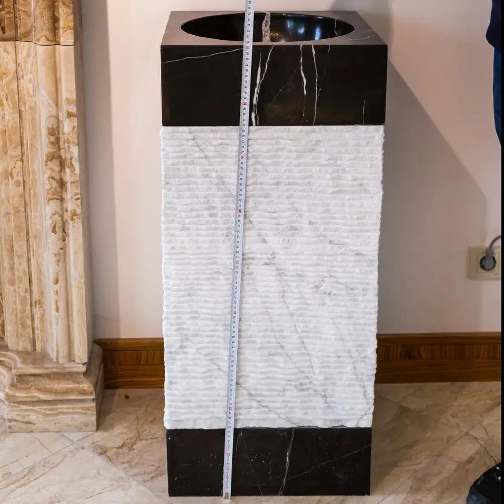 Black Carrara Marble Pedestal Sink Toros - Handcrafted 16x16 by GobekDesign