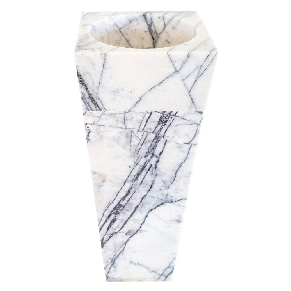 Turkish White Marble Sculptural Pedestal Cone Shaped Sink - Hand Polished 16x16x36 by GobekDesign