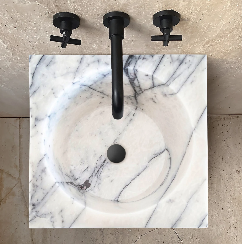Turkish White Marble Sculptural Pedestal Cone Shaped Sink - Hand Polished 16x16x36 by GobekDesign