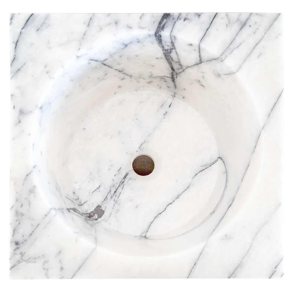 Turkish White Marble Sculptural Pedestal Cone Shaped Sink - Hand Polished 16x16x36 by GobekDesign