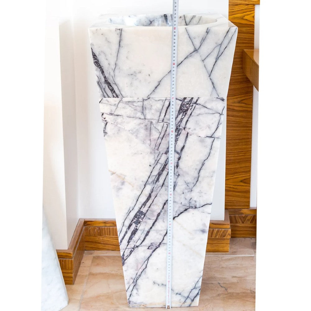 Turkish White Marble Sculptural Pedestal Cone Shaped Sink - Hand Polished 16x16x36 by GobekDesign
