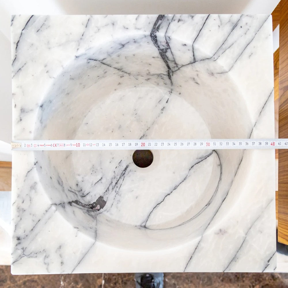 Turkish White Marble Sculptural Pedestal Cone Shaped Sink - Hand Polished 16x16x36 by GobekDesign