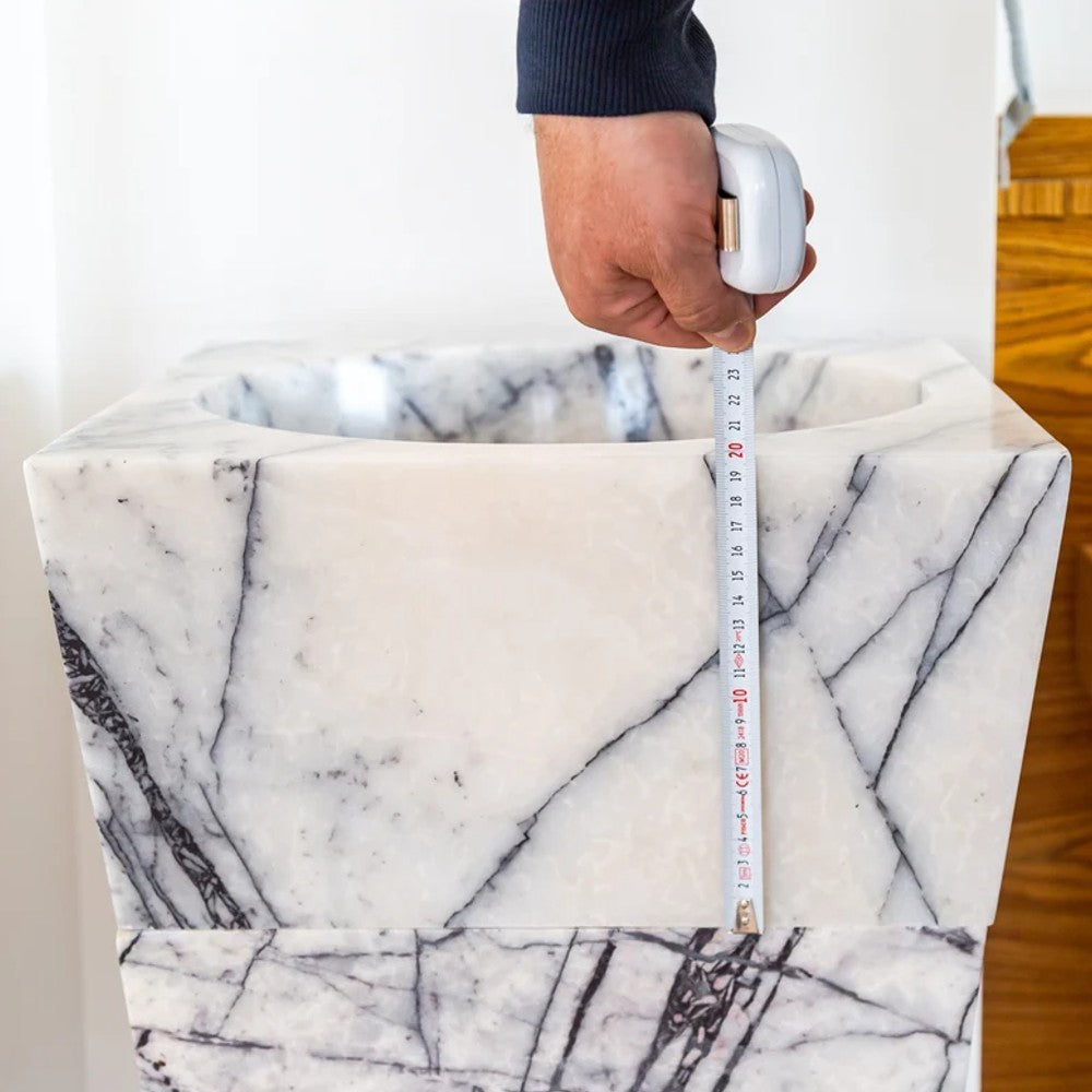 Turkish White Marble Sculptural Pedestal Cone Shaped Sink - Hand Polished 16x16x36 by GobekDesign