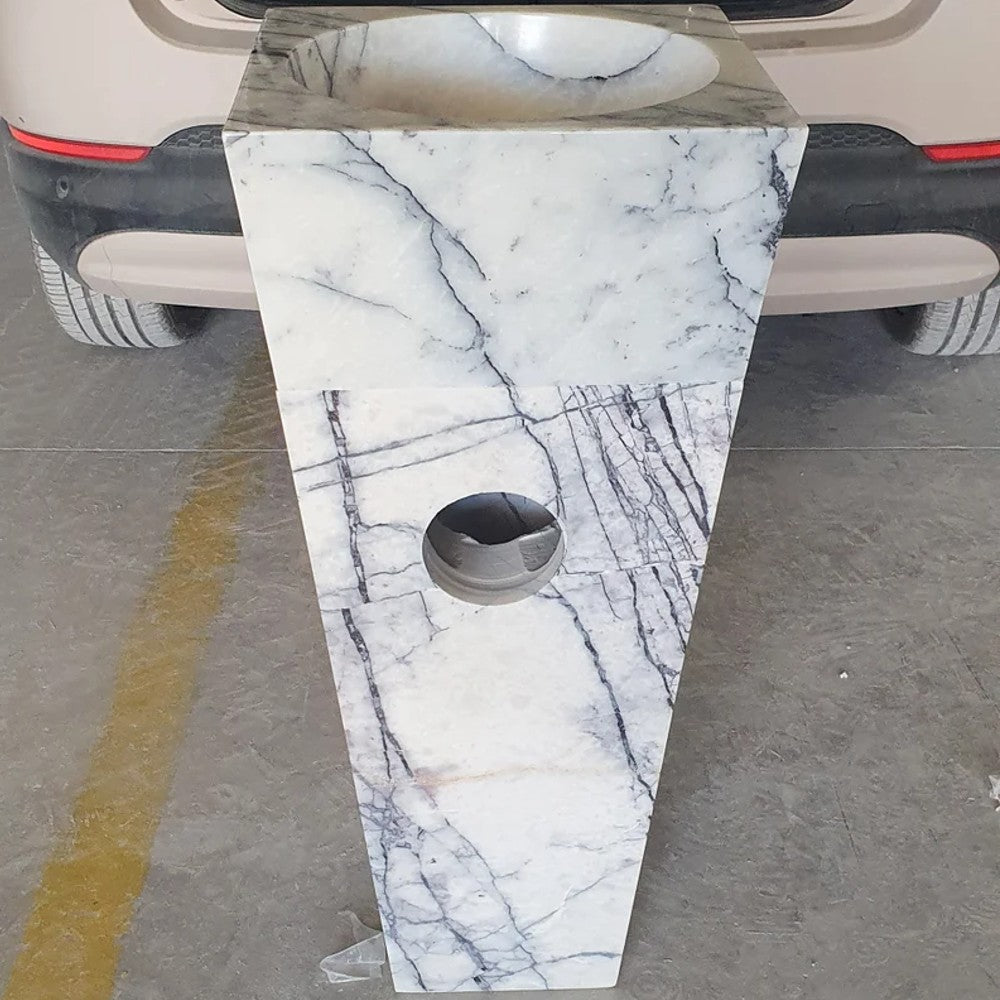 Turkish White Marble Sculptural Pedestal Cone Shaped Sink - Hand Polished 16x16x36 by GobekDesign