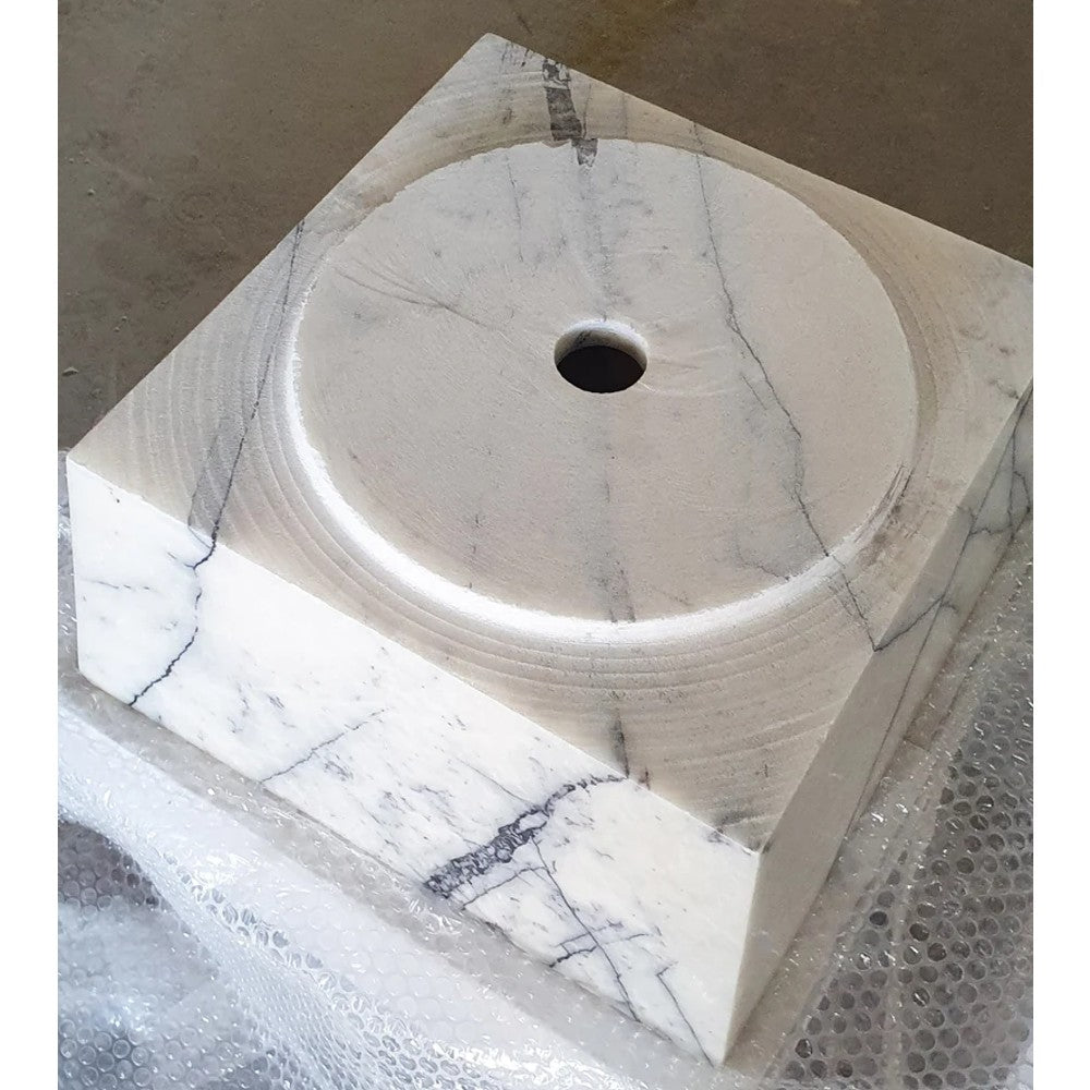 Turkish White Marble Sculptural Pedestal Cone Shaped Sink - Hand Polished 16x16x36 by GobekDesign