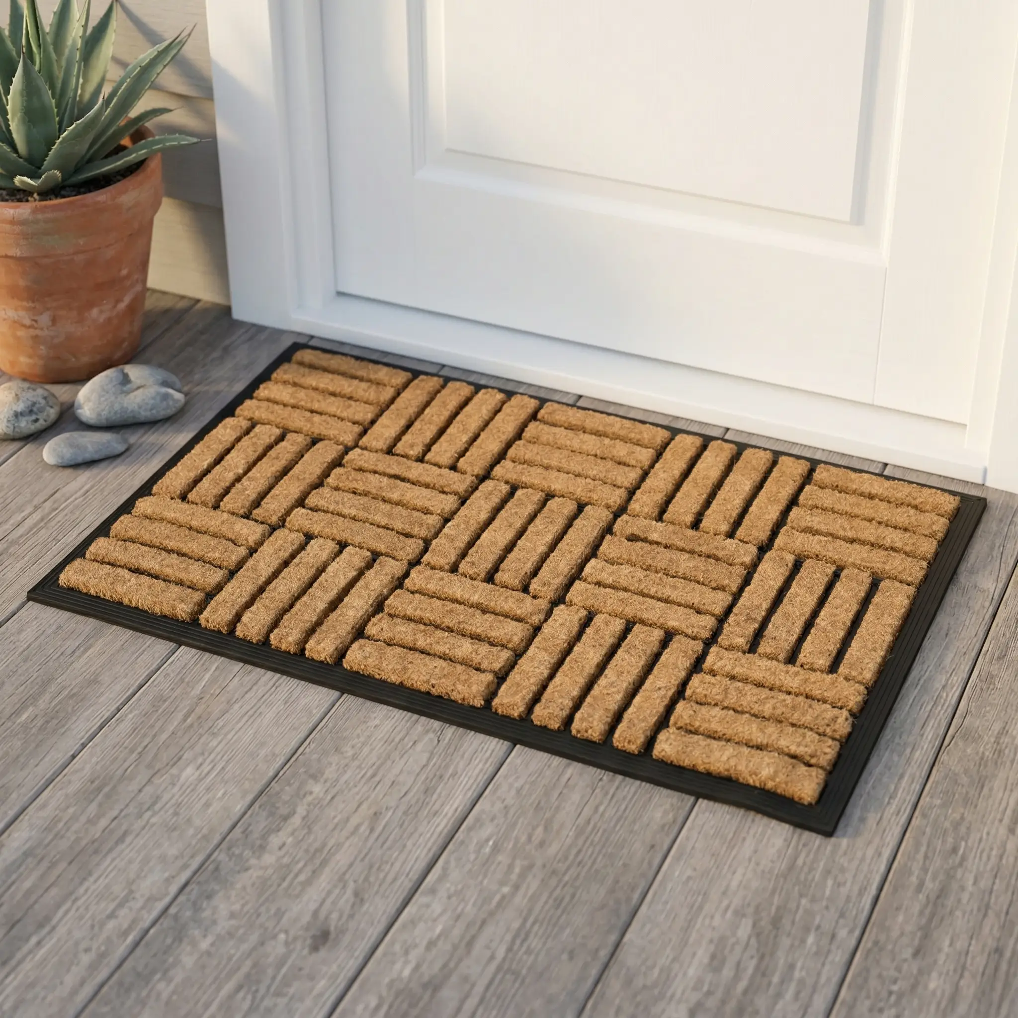 Natural Brushed Coir Parquet Doormat Rubber, Durable by Fab Habitat