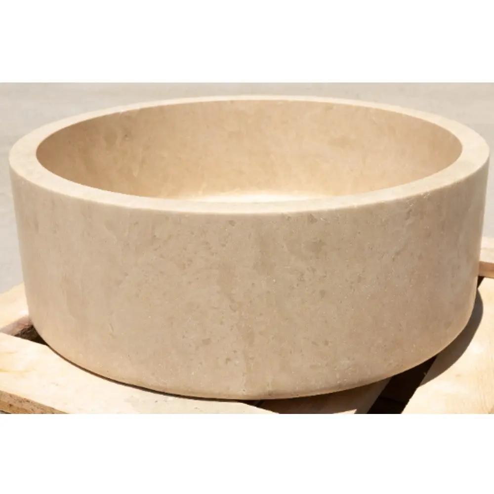 Travertine Natural Stone Handcrafted Round Vessel Sink 16 Inch by GobekDesign