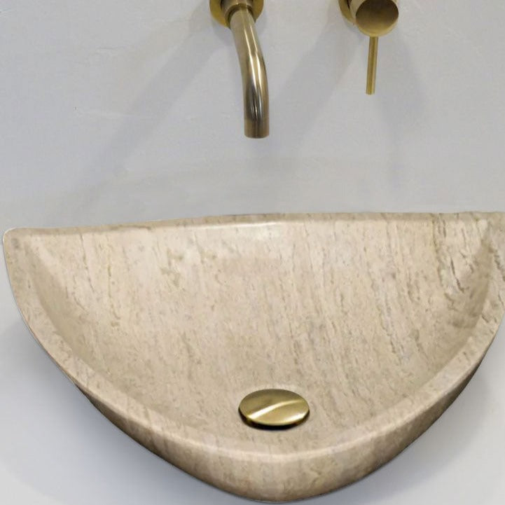 Natural Light Travertine Vein-cut Vessel Sink Polished 16x16x6 by GobekDesign