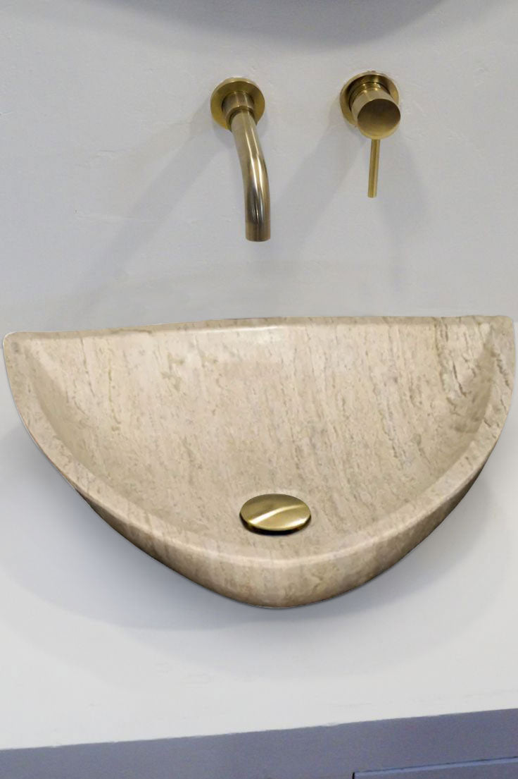 Natural Light Travertine Vein-cut Vessel Sink Polished 16x16x6 by GobekDesign