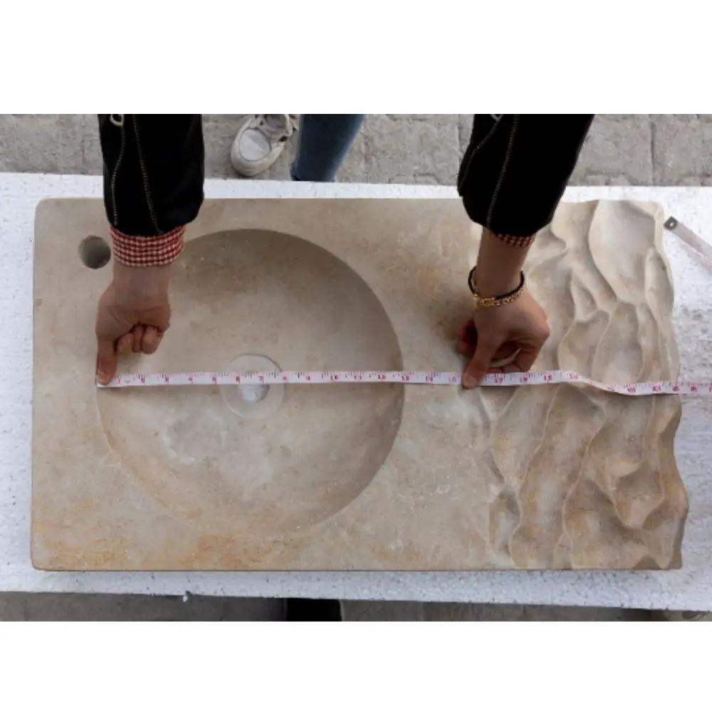Travertine Light Beige Above Counter Wavy Vessel Sink 16x27.5 by GobekDesign