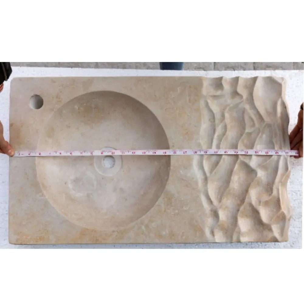 Travertine Light Beige Above Counter Wavy Vessel Sink 16x27.5 by GobekDesign