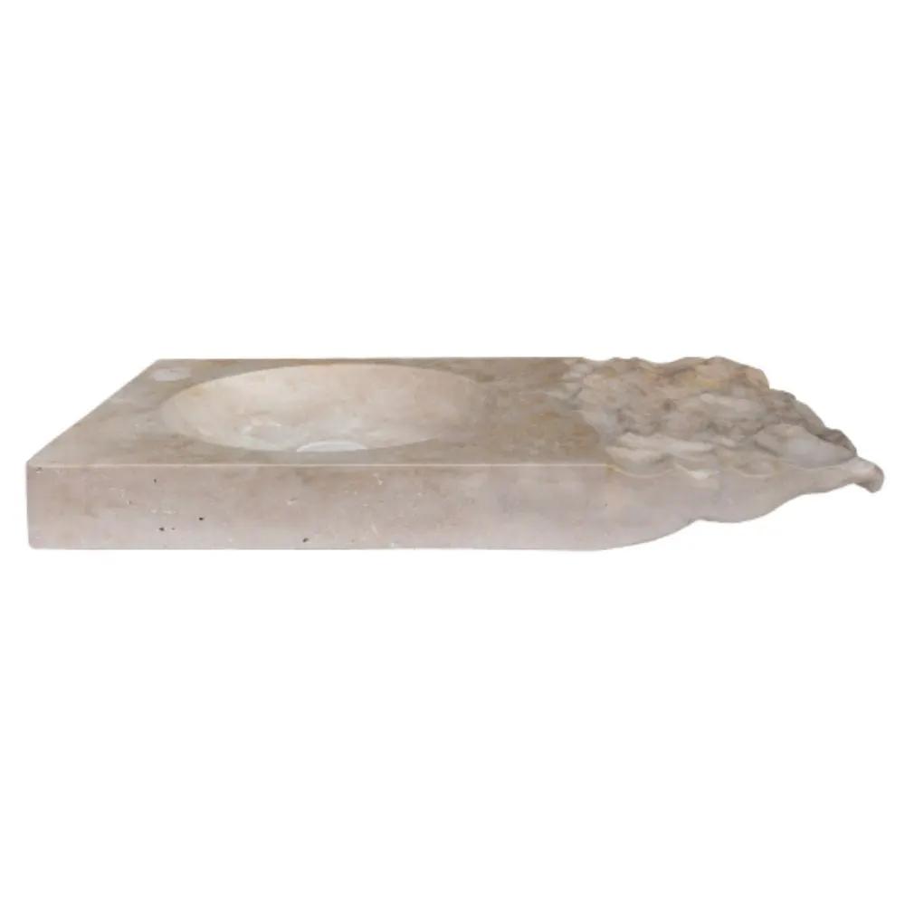 Travertine Light Beige Above Counter Wavy Vessel Sink 16x27.5 by GobekDesign