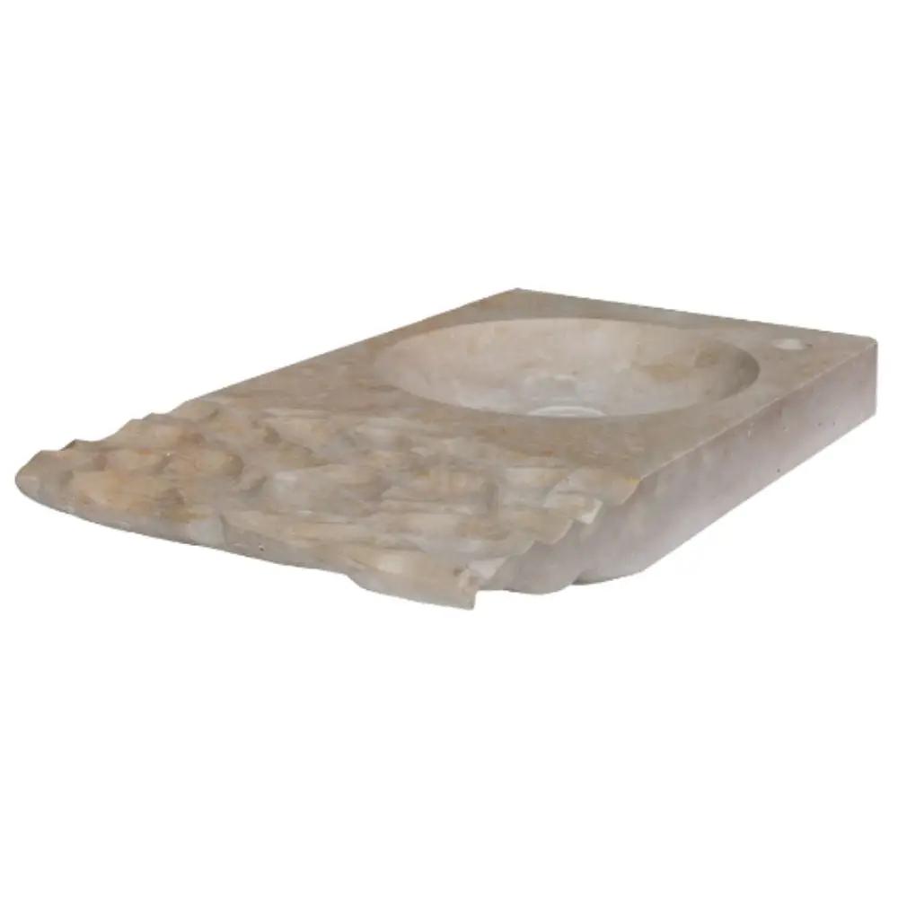 Travertine Light Beige Above Counter Wavy Vessel Sink 16x27.5 by GobekDesign
