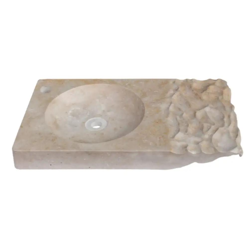 Travertine Light Beige Above Counter Wavy Vessel Sink 16x27.5 by GobekDesign